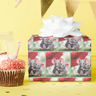 Mice Under a Red Umbrella Wrapping Paper