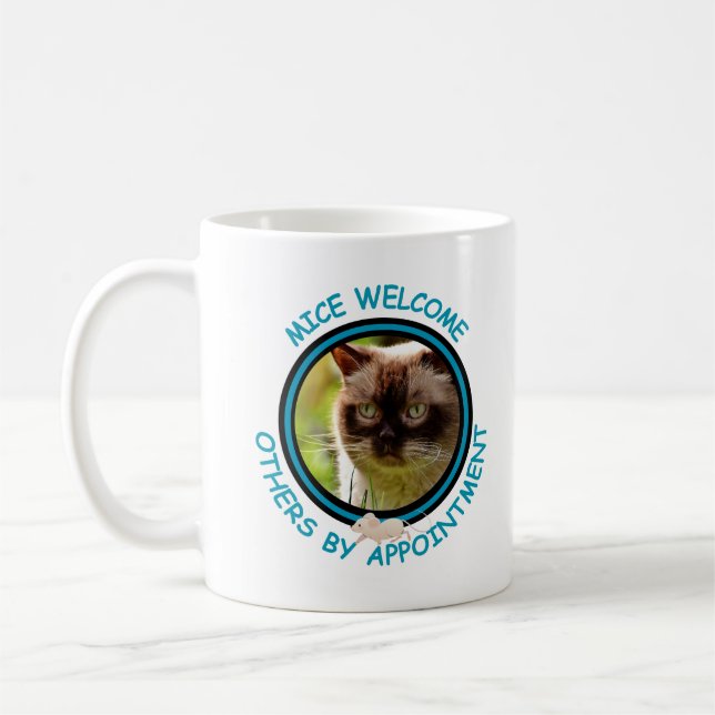 Mice Welcome Other by Appointment Cat Personalised Coffee Mug (Left)