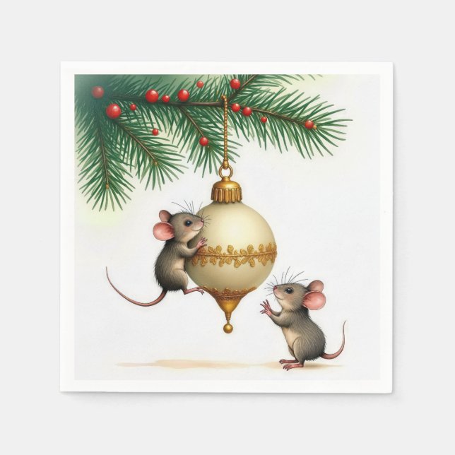 Mice With Gold Christmas Ornament Napkin (Front)