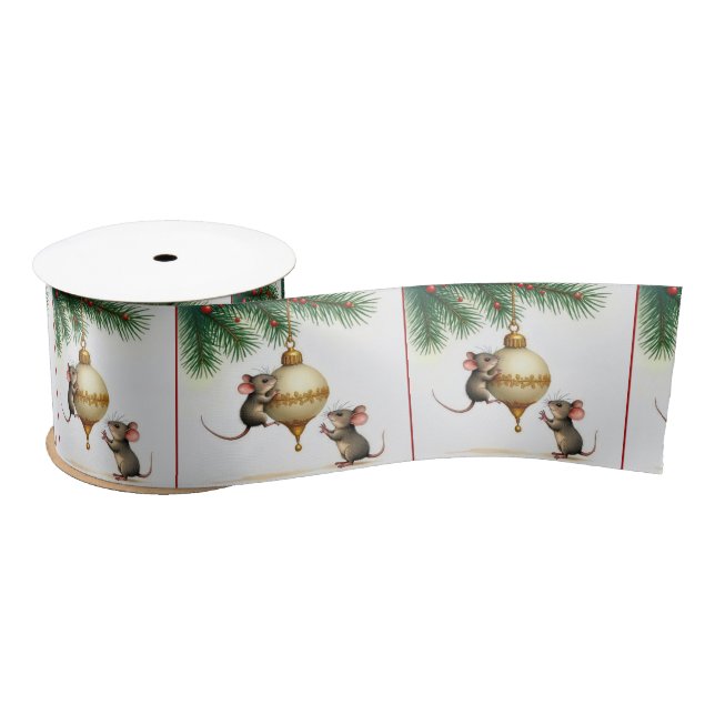 Mice With Gold Christmas Ornament Satin Ribbon (Spool)