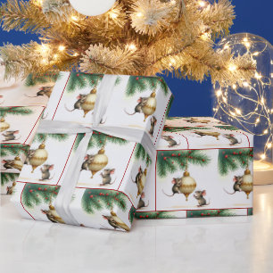 Mice With Gold Christmas Ornament Wrapping Paper