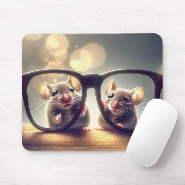 Mice With Oversized Black Glasses  Mouse Mat (With Mouse)