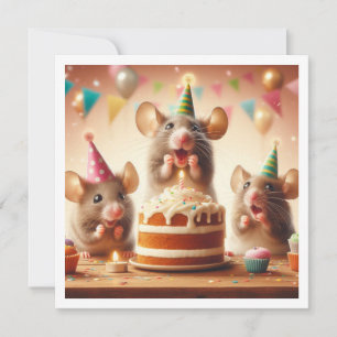 Mice with party hats, mouse birthday invitation