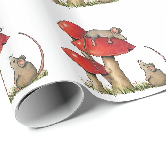 Mice with Toadstools, Sleeping Mouse, Cute Wrapping Paper (Roll Corner)