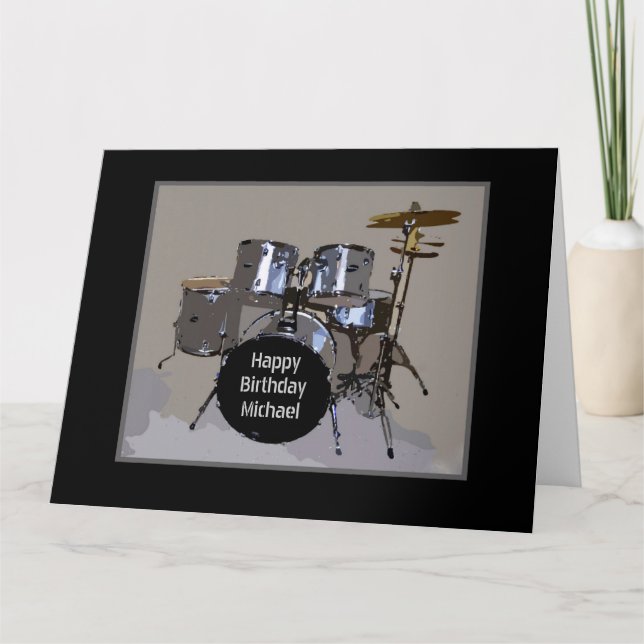 Michael Happy Birthday Drums Card, Big Card (Front)