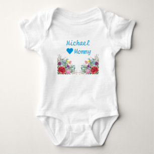 Michael Loves Mummy Twins Twin Brothers Flowers Baby Bodysuit