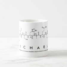 Mug featuring the name Michael spelled out in the single letter amino acid code