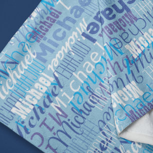 Michael Repeated Name Pattern Shades of Blue  Fleece Blanket