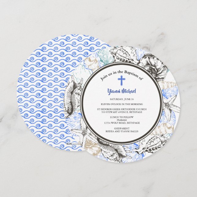 Michael Round Baptism Invitation (Front/Back)