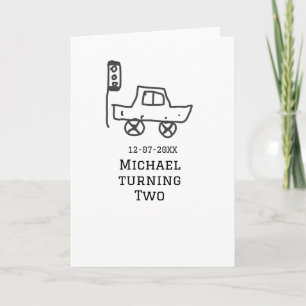 Michael turning two birthday toy car traffic light card