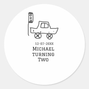 Michael turning two birthday toy car traffic light classic round sticker
