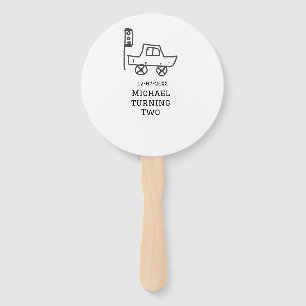 Michael turning two birthday toy car traffic light hand fan