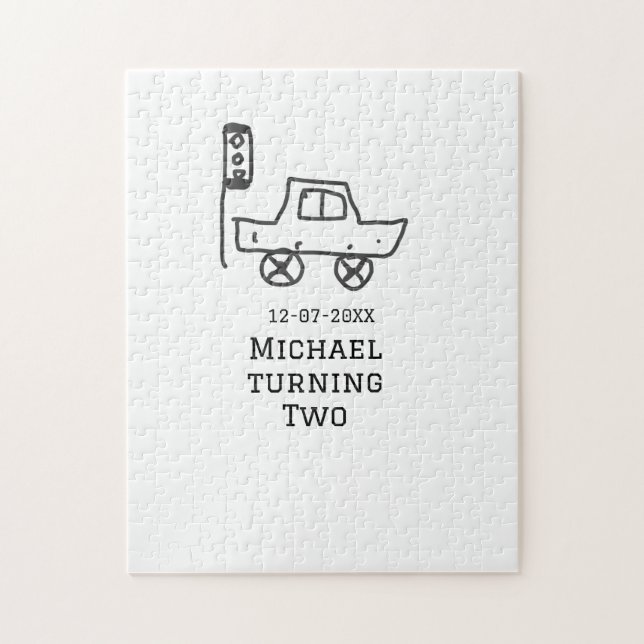 Michael turning two birthday toy car traffic light jigsaw puzzle (Vertical)