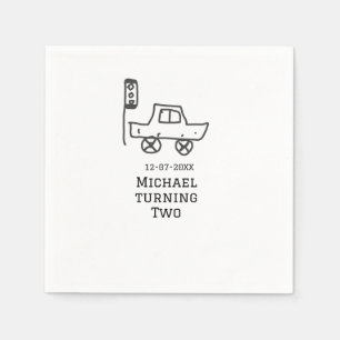 Michael turning two birthday toy car traffic light napkin