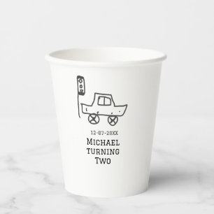 Michael turning two birthday toy car traffic light paper cups