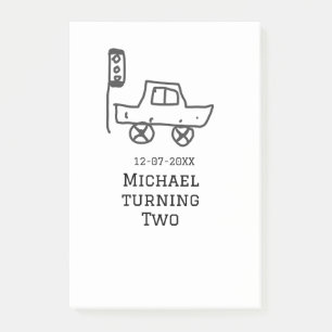 Michael turning two birthday toy car traffic light post-it notes