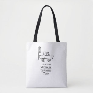 Michael turning two birthday toy car traffic light tote bag