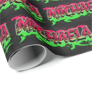 Michaela Vorname Name Graffiti red green Wrapping Paper