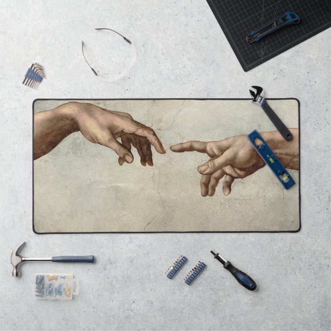 Michaelangelo hands creation adam god desk mat (Workstation)