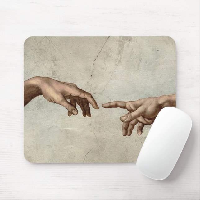 Michaelangelo hands creation adam god mouse mat (With Mouse)