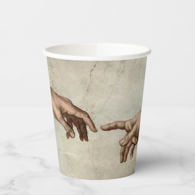 Michaelangelo hands creation adam god paper cups (Left)