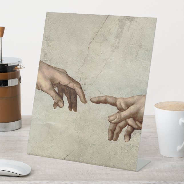 Michaelangelo hands creation adam god pedestal sign (In SItu)