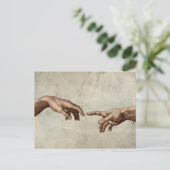 Michaelangelo hands creation adam god postcard (Standing Front)