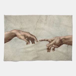 Michaelangelo hands creation adam god tea towel
