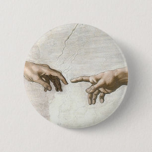 Michelangelo Creation of Adam Hands Fine Art 6 Cm Round Badge