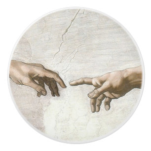 Michelangelo Creation of Adam Hands Fine Art Ceramic Knob