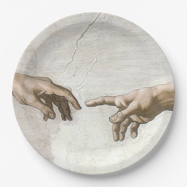 Michelangelo Creation of Adam Hands Fine Art Paper Plate (Front)