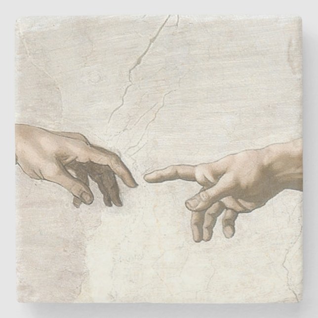 Michelangelo Creation of Adam Hands Fine Art Stone Coaster (Front)