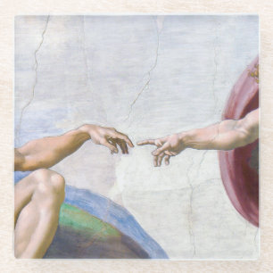 Michelangelo - Creation of Adam Isolated Glass Coaster
