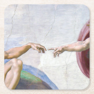 Michelangelo - Creation of Adam Isolated Square Paper Coaster