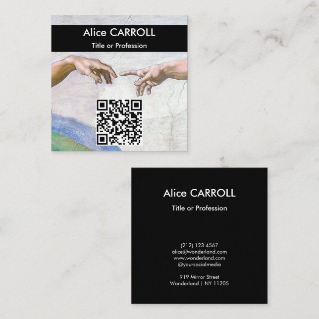 Michelangelo - Creation of Adam - QR Code Square Business Card (Front/Back)