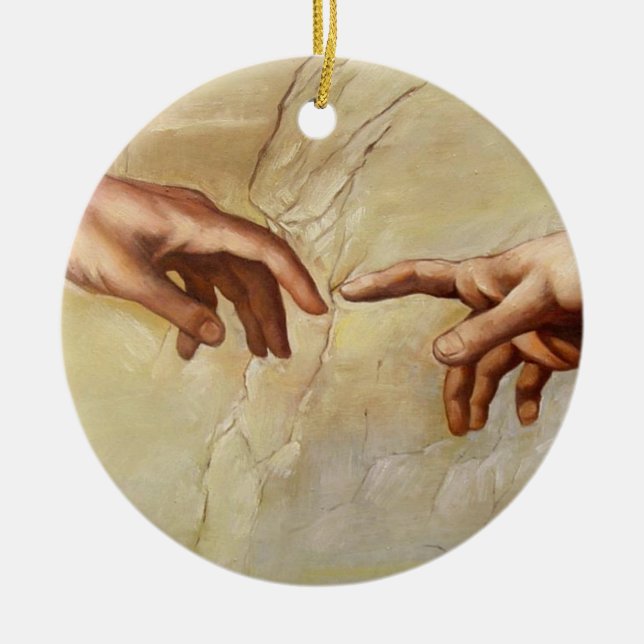 Michelangelo Creation of Adam Sistine Chapel Ceramic Tree Decoration (Front)