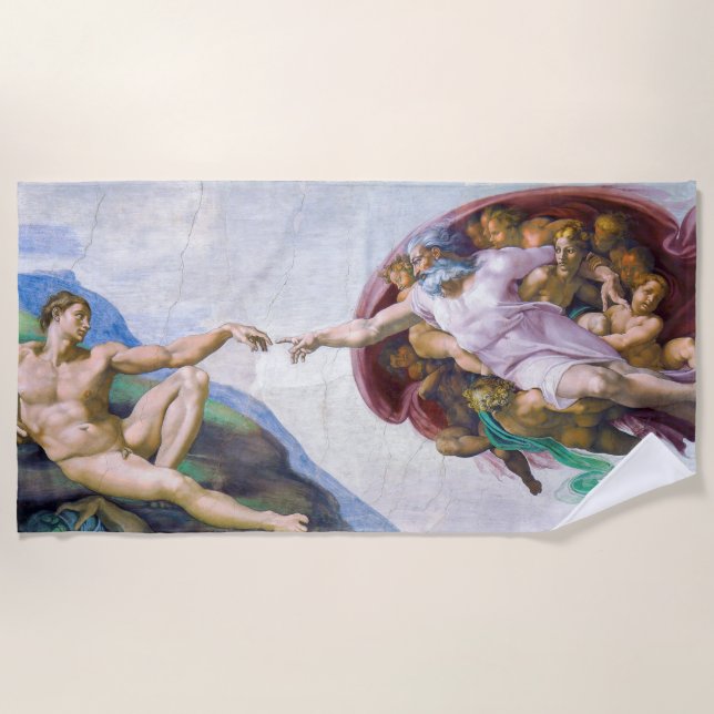 Michelangelo - Creation of Adam, Sistine Chapel's Beach Towel (Front)
