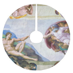 Michelangelo - Creation of Adam, Sistine Chapel's Brushed Polyester Tree Skirt