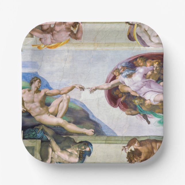 Michelangelo - Creation of Adam, Sistine Chapel's Paper Plate (Front)