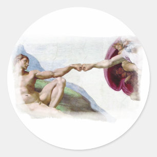Michelangelo Creation Of Man - God Adam Fist Bump Classic Round Sticker