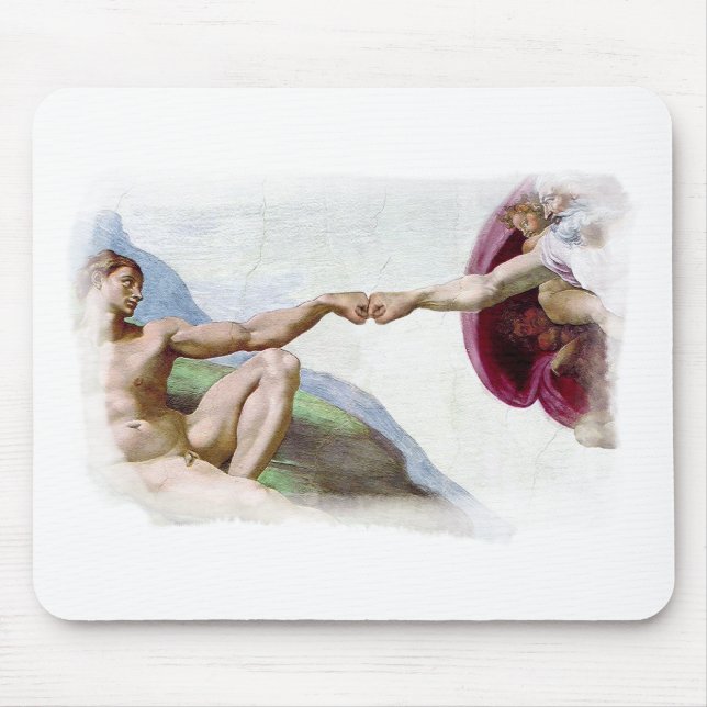 Michelangelo Creation Of Man - God Adam Fist Bump Mouse Mat (Front)