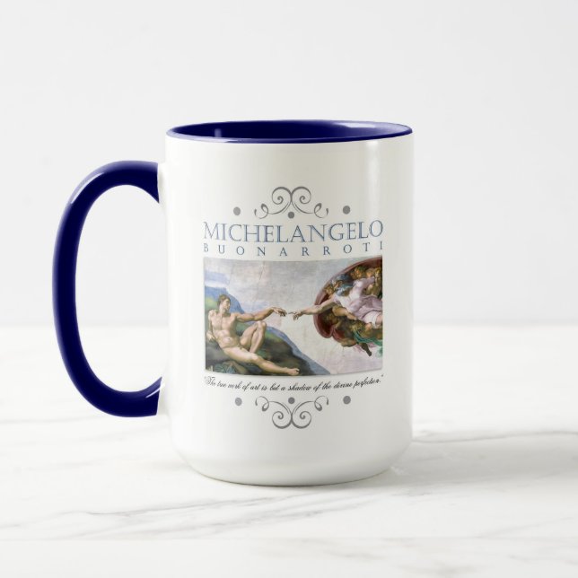 Michelangelo Creation of Man Painting with Quote Mug (Left)