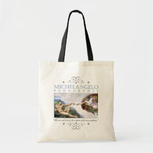 Michelangelo Creation of Man Painting with Quote Tote Bag