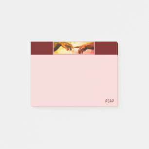 Michelangelo Hands Art on Burgundy & Rose Gold Post-it Notes