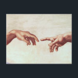 Michelangelo Hands Postcard<br><div class="desc">Michelangelo Hands postcard. Fresco Sistine Chapel. One of the most iconic scenes in Western art. This detail from Michelangelo’s creation of Adam shows God reaching down to touch fingers with his creation. The work is charged with religious and cultural import and stands as one of the most recognised images in...</div>