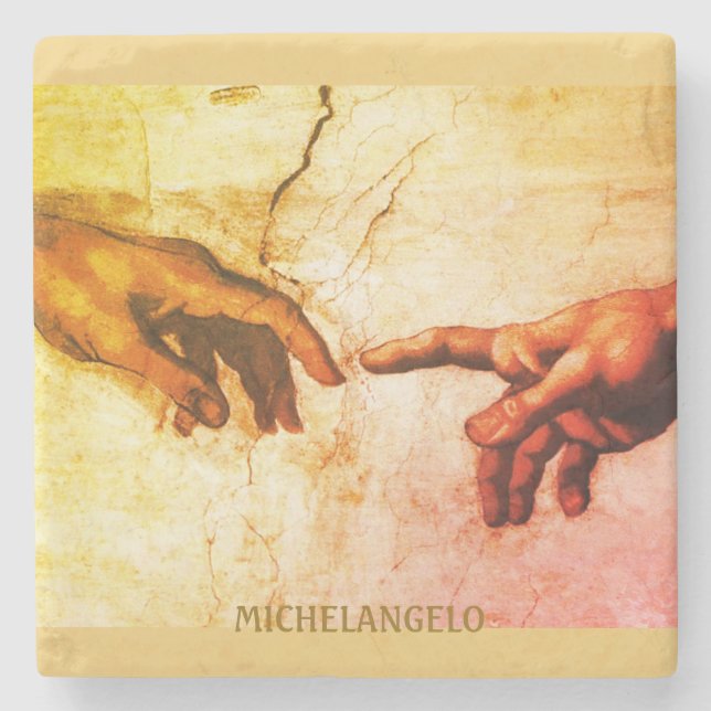 Michelangelo Hands Vintage Art Stone Coaster (Front)