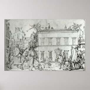 Michelangelo on horseback, visiting an artist poster
