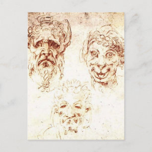 Michelangelo- Studies of Grotesques Postcard