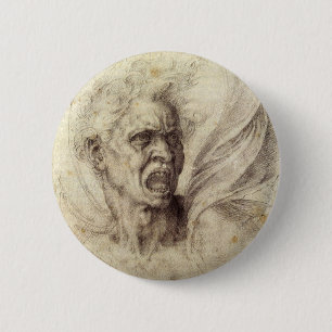 Michelangelo's Damned Soul, Head of a Man 6 Cm Round Badge