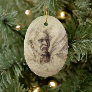 Michelangelo's Damned Soul, Head of a Man Ceramic Tree Decoration